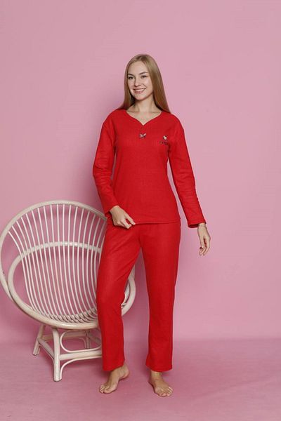 Yağmur Giyim Mlale Red Thick Report Interlock Pajamas Set 3212