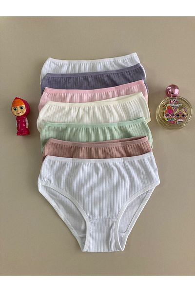 yagmurgiyim ELM Set de 7 slip pentru fete cu model mixt cu nervuri S-59