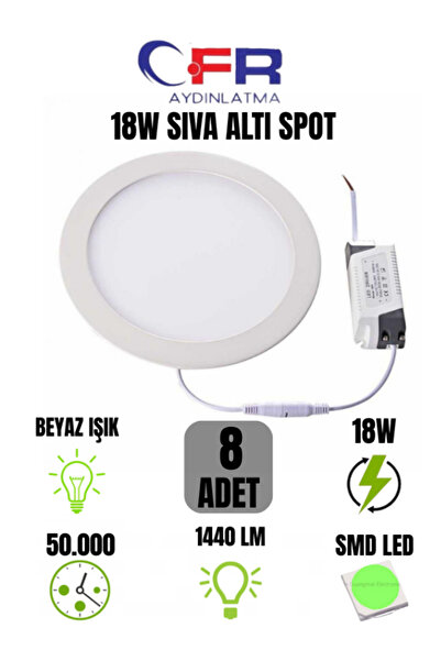 CFR 18w Tasarruflu Led Yuvarlak Beyaz Işık Sıva Altı Slim Panel Tavan Aydınlatma Armatürü 8-ADET