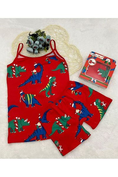 Yağmur Giyim Elm Red Dinosaur Patterned Girls' Athlete Boxer Set 2024-1