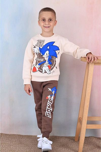 yagmurgiyim Σετ αθλητικές φόρμες για αγόρια με Sonic Pattern Brown - 100% βαμβάκι, 3-10 ετών 7370-K
