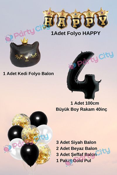 Party City Σετ μπαλόνι με θέμα την κορώνα μαύρη γάτα 4 ετών - Γιορτή γενεθλίων