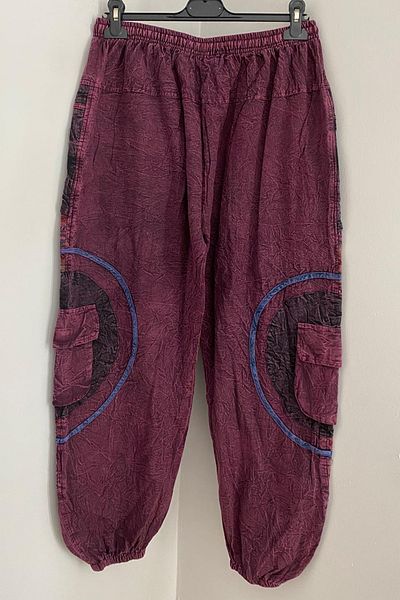 AYASOFYA OTANTIK Unisex Nepalese Burgundy Ethnic Authentic Waist and Legs, Elastic Zipper Pockets Loose Casual Bohemian Pants