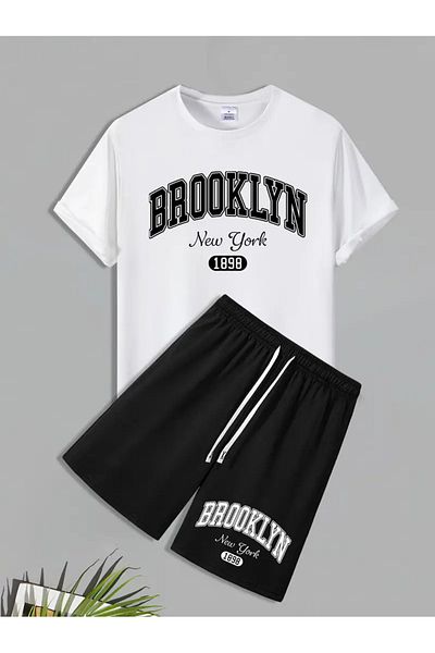 Minikelya Brooklyn Letters Printed Men's 2-Piece Fashion Set