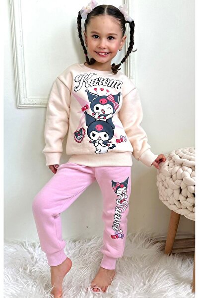 yagmurgiyim Pjk3i Kuromi Desenli Pembe 3 Ip Şardonlu %100 Pamuk Kız Çocuk Eşo...