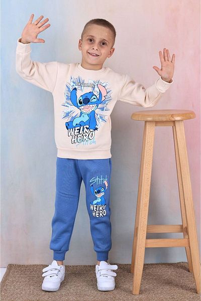 yagmurgiyim Pjk3i Hero Stitch με μοτίβο μπλε 3 κλωστές ανοιχτό 100% βαμβακερό σετ αθλητικής φόρμας για αγόρια 3-10 ετών 7361-m