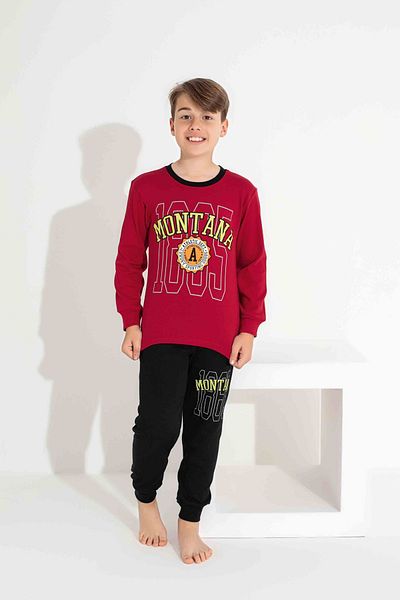 yagmurgiyim Set pijamale pentru băieți TARP Burgundy MONTANA Printed Interlock 11-15 ani 7310-B