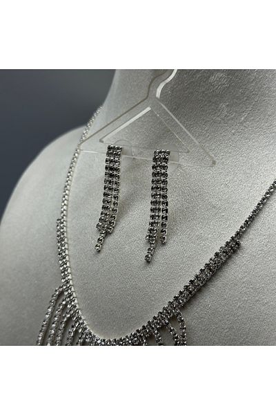 HADRA ACCESSORİES Waterway Zircon Evening Dress Necklace Earring Set Bridal Jewelry Set Engagement Set Party Invitation Set