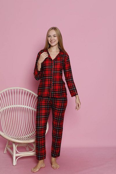 Yağmur Giyim Mlale Red Plaid Patterned Suede Pajama Set 3210