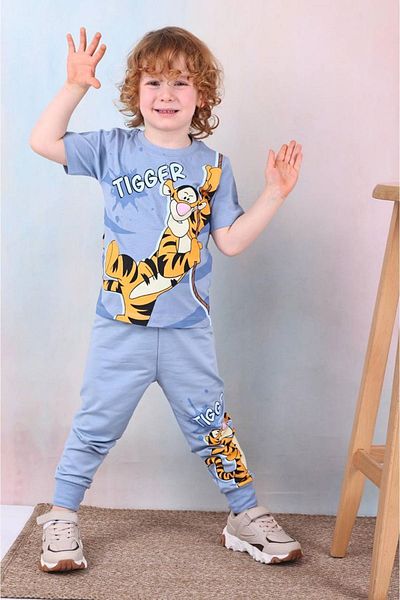 yagmurgiyim Pjkke Tiger Winnie Pooh με μοτίβο μπλε αθλητική φόρμα για αγόρια κοντομάνικο κοστούμι 3-10 ετών 7463-m