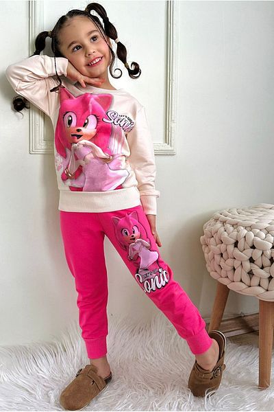 yagmurgiyim Σετ αθλητικές φόρμες για κορίτσια Pjk2i - Sonic Pattern, Fuchsia 2 Thread, 100% Cotton, 3-10 Years 7441-f