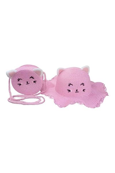 Aware Time 3-8 Years Old Girl Straw Accessory Fedora Hat Bag Set