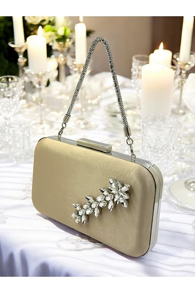 Wedding Fashion Culoare Nudă Satin Piatră Mâner Femei Rochie De Seară Geantă Nunta Logodna Absolventa