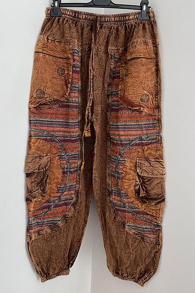 AYASOFYA OTANTIK Unisex Nepal Coffee Ethnic Αυθεντική μέση και πόδια με ελαστικές τσέπες με φερμουάρ Casual άνετο παντελόνι Bohemian