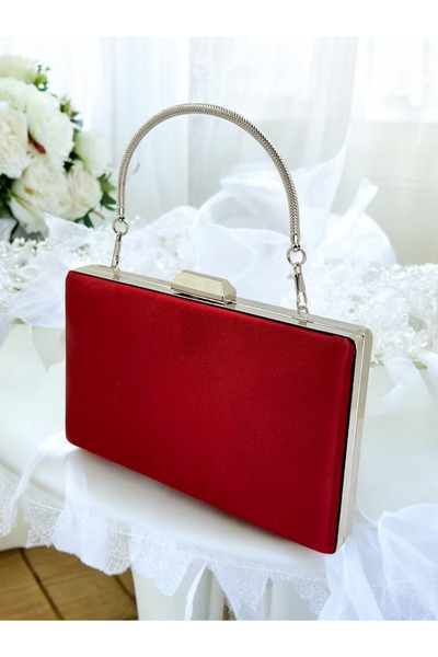 Wedding Fashion Burgundy Cristal Piatră Mâner metalic Satin Geantă de seară p...