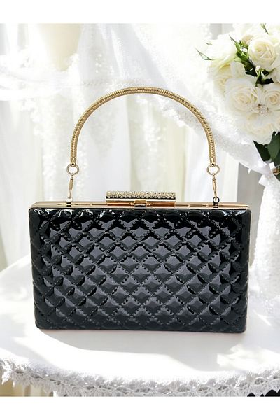 Wedding Fashion Negru de lux din piele lacuita maner metalic matlasat cu model geanta rochie de seara pentru femei nunta logodna absolvire