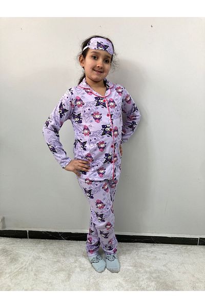 Yağmur Giyim Lilac Long Sleeve Kuromi and Friends Pattern Girls Pajamas Set 4-12 Years