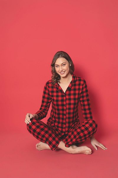 Yağmur Giyim Mlale Plaid Patterned Suede Pajama Set 2055