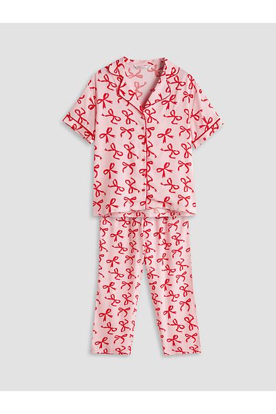 LC Waikiki Set de pijamale de damă cu guler de cămașă roz