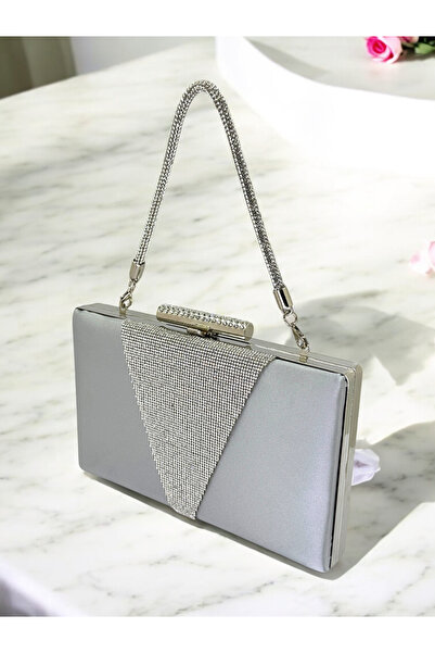 Wedding Fashion Culoare Gri Satin Argintiu Culoare Cristal Piatra Maner Geant...