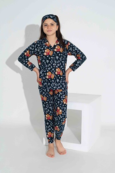 yagmurgiyim Mornarsko plava Antilop pidžama za devojčice - Na dugmad sprijeda...