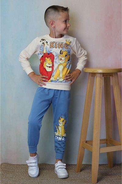 yagmurgiyim Set de trening albastru cu model Regele Leu pentru baieti - 100% bumbac, 3-10 ani, 7244-M