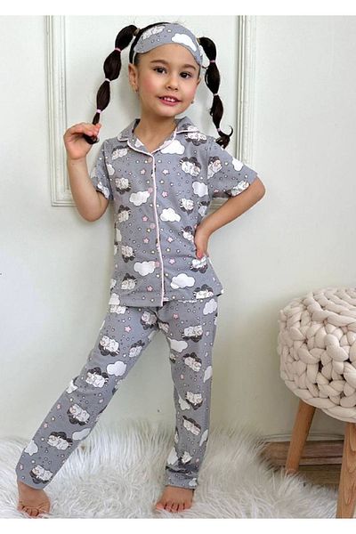 Yağmur Giyim Gray Cloud Patterned Girls Pajama Set 4-12 Years 730K