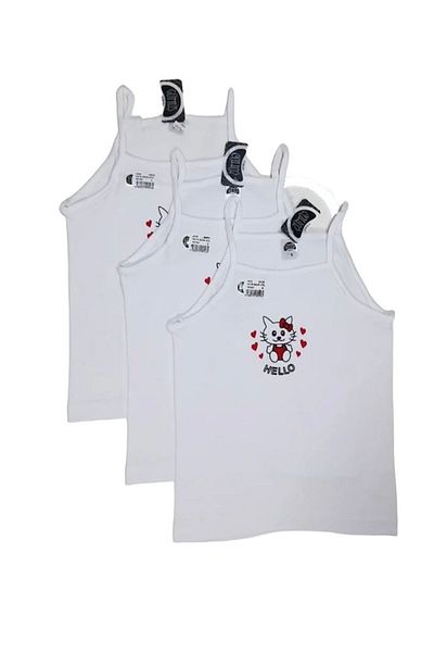 yagmurgiyim Gmş Rib White 3-Piece Hello Kity Girl's Undershirt Set A-3028