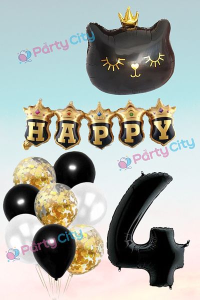 Party City Σετ μπαλόνι με θέμα την κορώνα μαύρη γάτα 4 ετών - Γιορτή γενεθλίων