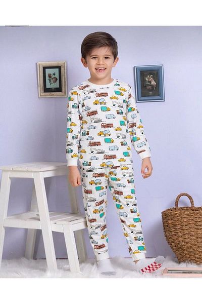 Yağmur Giyim *Elmp Bus Pattern 100% Cotton Male Child Pajamas Set 1-9 Age 3004