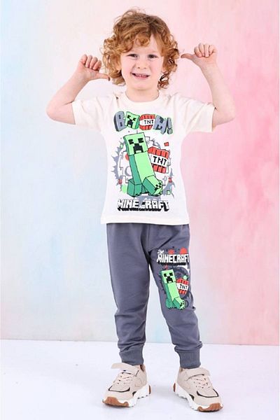 yagmurgiyim Patterned Smoked Tracksuit Children's Suit 3-10 Years 7461-F