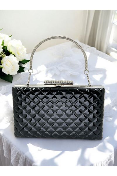 Wedding Fashion Negru de lux din piele lacuita maner metalic matlasat cu model geanta rochie de seara pentru femei nunta logodna absolvire