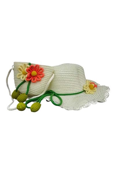 Aware Time 3-8 Years Old Girl Straw Accessory Fedora Hat Bag Set