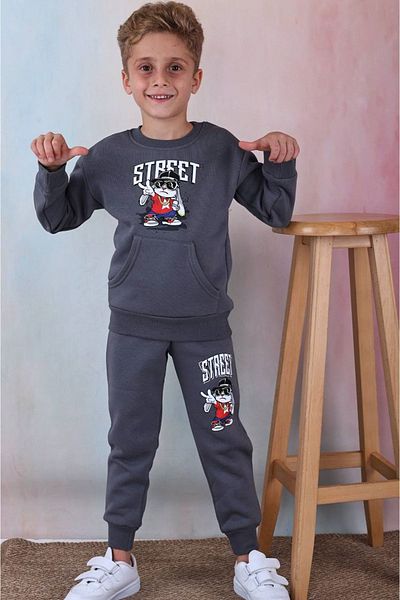 yagmurgiyim PJK3İ Σετ αθλητικής φόρμας Street Print Smoked Boy - Τσέπη καγκουρό, 100% βαμβάκι, 3-10 Ya