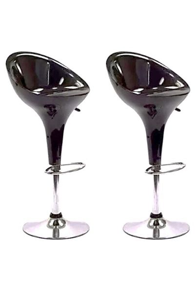 AWF AL WADI FURNITURE Set Of 2 Gloss Adjustable Height Round Swivel Scoop Bar Chairs High Back Black