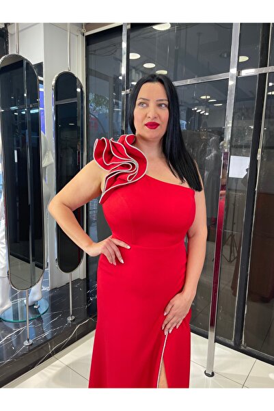 fevzuss Kırmızı Krep Büyük Beden Abiye