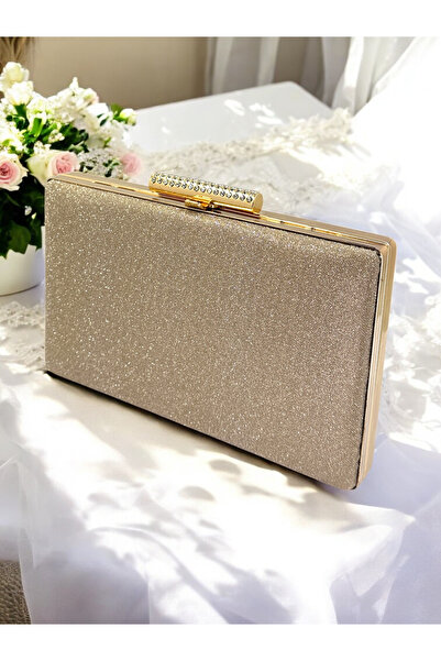 MidStore Geantă de seară din pietre de culoare rosegold, cu sclipici anti-împ...