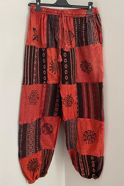AYASOFYA OTANTIK Unisex Nepalese Tile Ethnic Authentic Pattern Loose Casual Bohemian Trousers with Elastic Waist and Pockets at the Legs