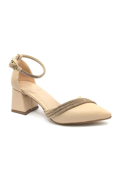 Kids Club Shoes Feles NUT - Pantofi de damă cu toc cu detaliu încrucișat cu trei dungi