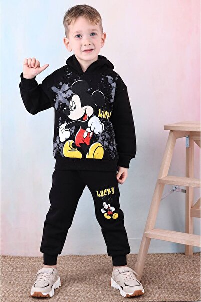 yagmurgiyim Pjk3İ Mickey Mause Patterned Black 3 Threaded Hooded 100% Cotton ...