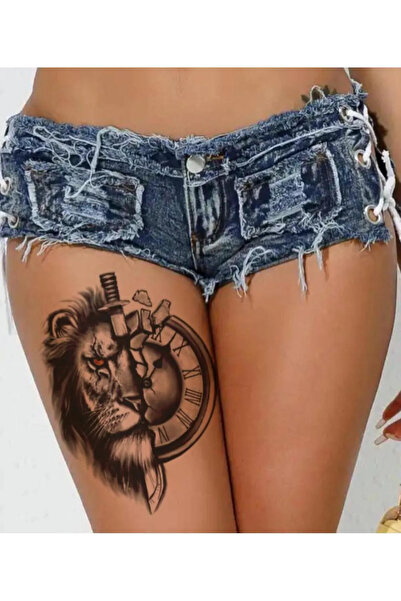 Miyoste Gerçek Dövme Görünümlü Saat Ve Aslan Geçici Dövme 3 Boyutlu Dövme