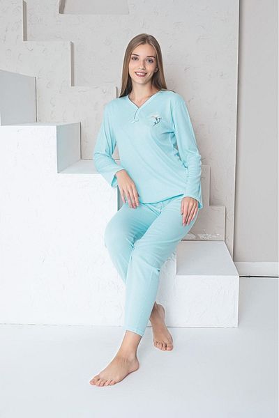 Yağmur Giyim MLALE Maviş Set de pijamale interlock cu nervuri subțiri 5151-MA
