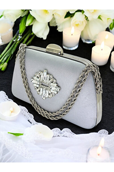 Wedding Fashion Design special, culoare gri, mâner cu lanț din satin, mâner c...