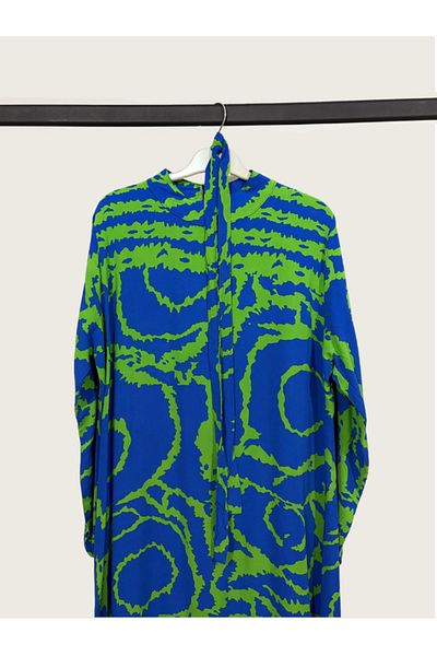 MODA Blue Green Loop Patterned Hijab Dress