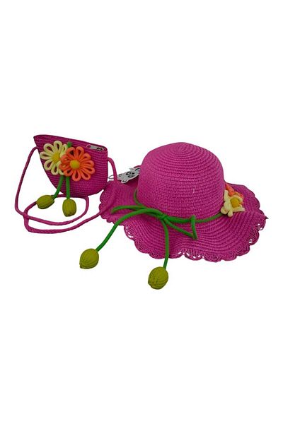 Aware Time 3-8 Years Old Girl Straw Accessory Fedora Hat Bag Set