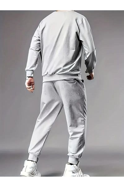 Minikelya Men's Casual Cartoon Printed Sweatshirt & Drawstring Jogger Set