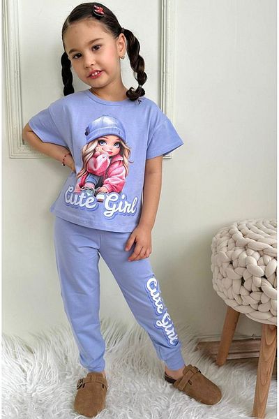 Yağmur Giyim Sharp Sharpi Girl's Set with Lilac Tracksuit 3-10 Years 7457-L