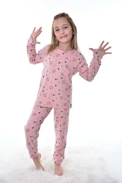 yagmurgiyim Σετ πιτζάμες για κορίτσια ISOB Corded Dusty Rose Floral Print - 100% βαμβάκι, 8-12 ετών, 1131