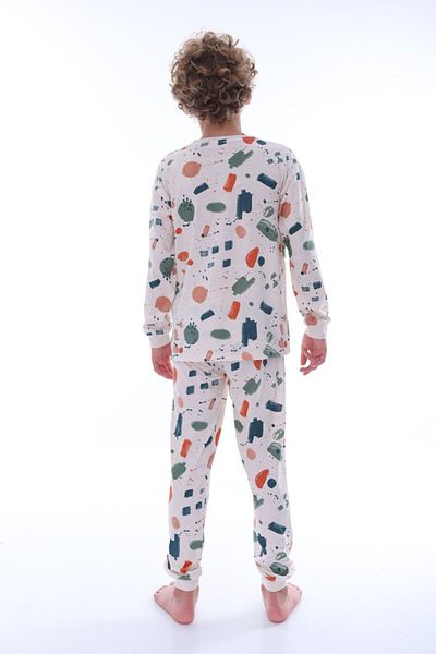 yagmurgiyim Isob Ecru Dot Splash Patterned 100% Cotton Boys' Pajamas Set 8-13 Years 36206-E