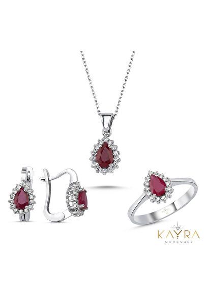Kayra Mücevher Damla Yakut ve Pırlantalı Takım PT03